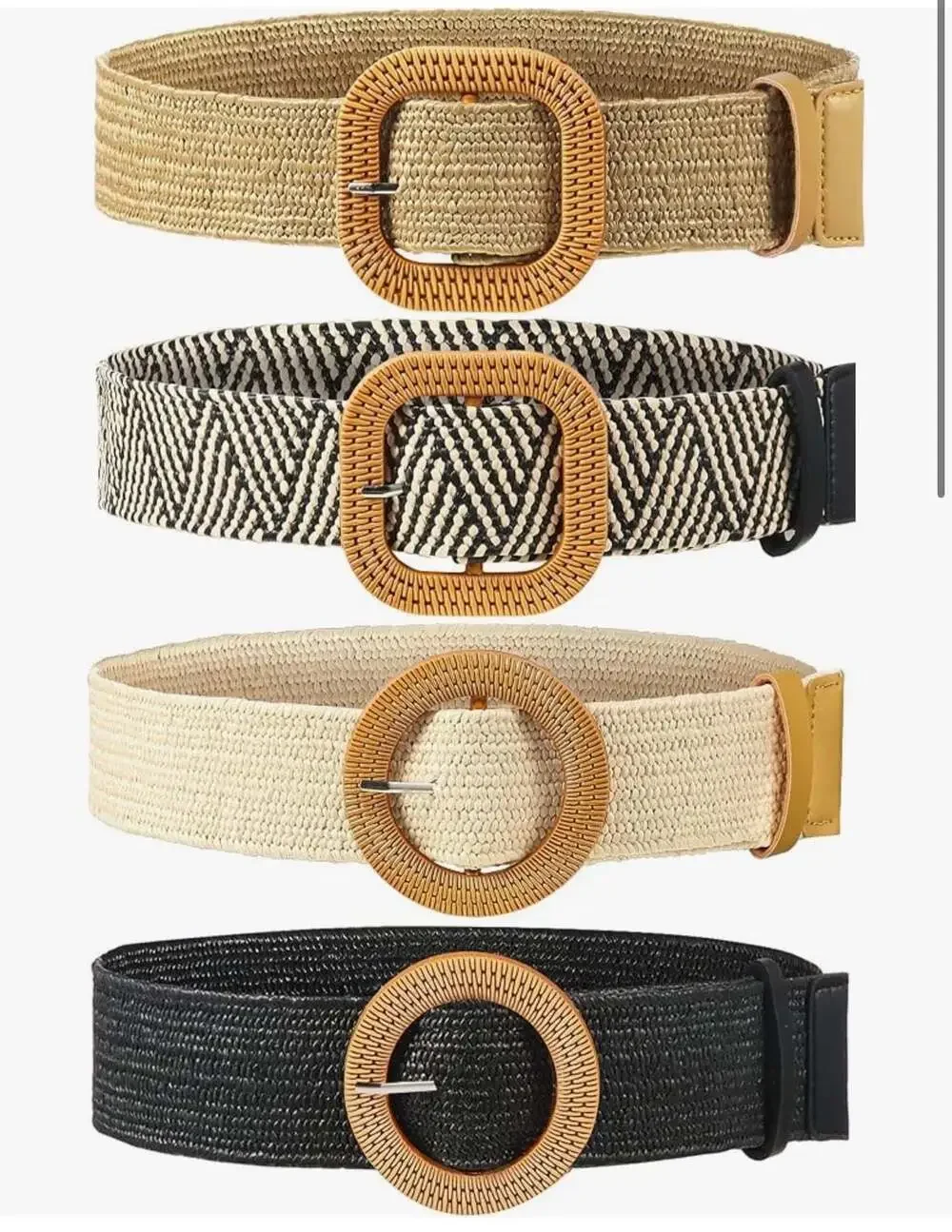 Straw Woven Elastic Stretch Belts for Women, Wide Boho Braided Dress Belts with